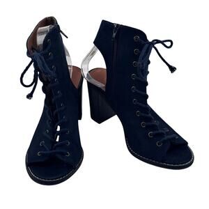 C Est. 1946 Faux Suede Boho Chic Open Toe Tie Front Block Heels Women's Size 9